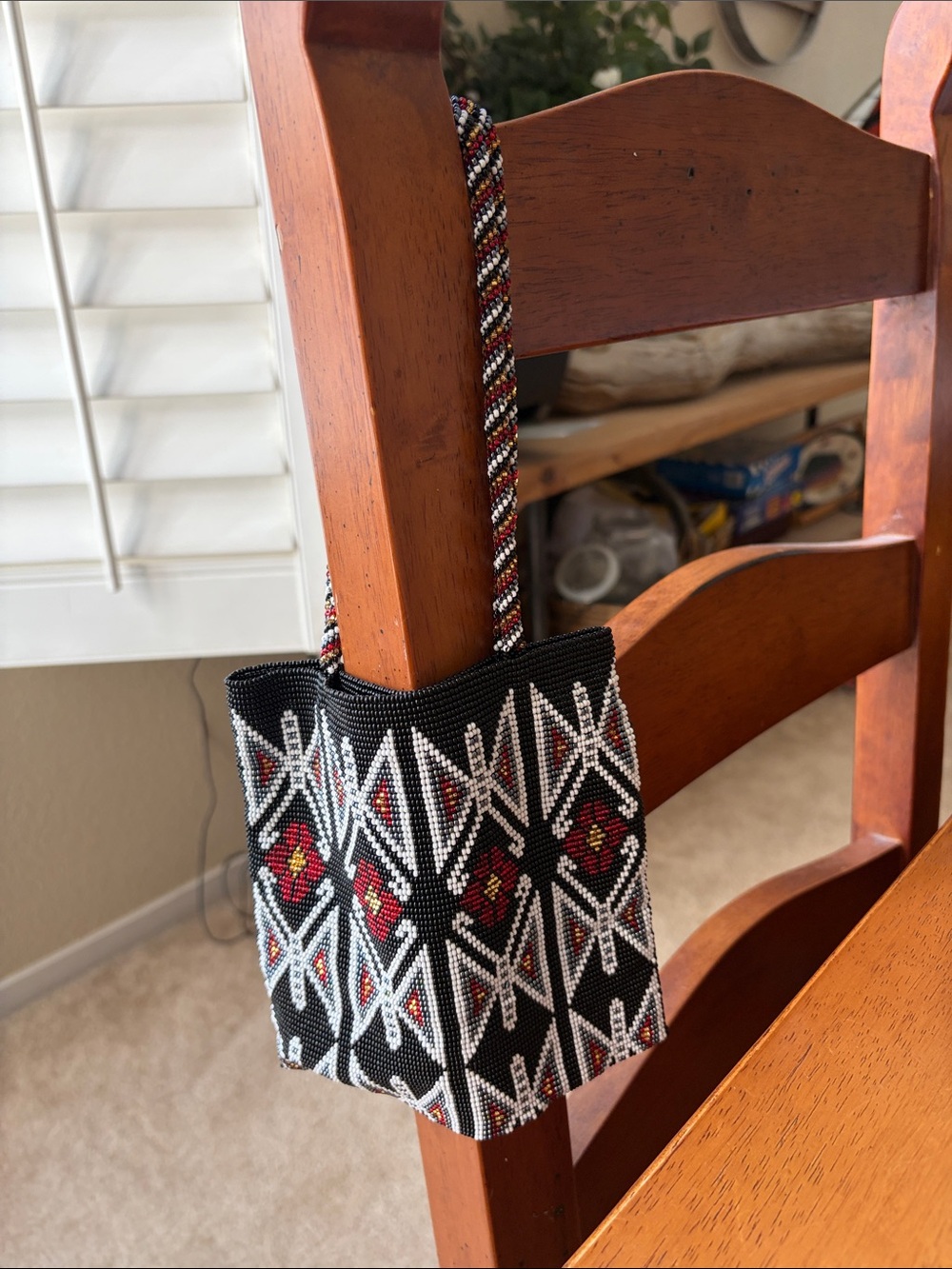 Black Beaded Mini Shoulder Bag with Tribal Pattern